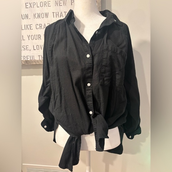 aerie Tops - Aerie Black Linen Button-Up Shirt